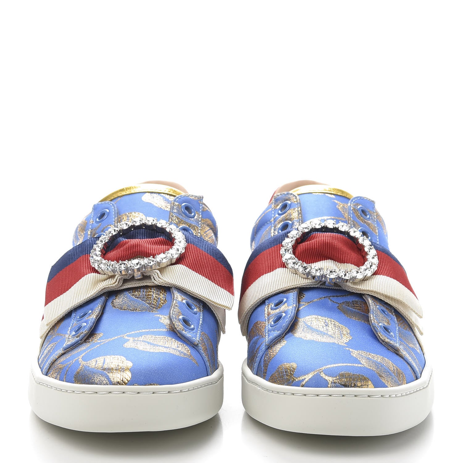 Gucci Lurex Jacquard Crystal Sylvie Web Branches Womens Ace Sneakers 38 Pervinca Gold 2 of 10