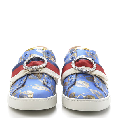 Gucci Lurex Jacquard Crystal Sylvie Web Branches Womens Ace Sneakers 38 Pervinca Gold 2 of 10
