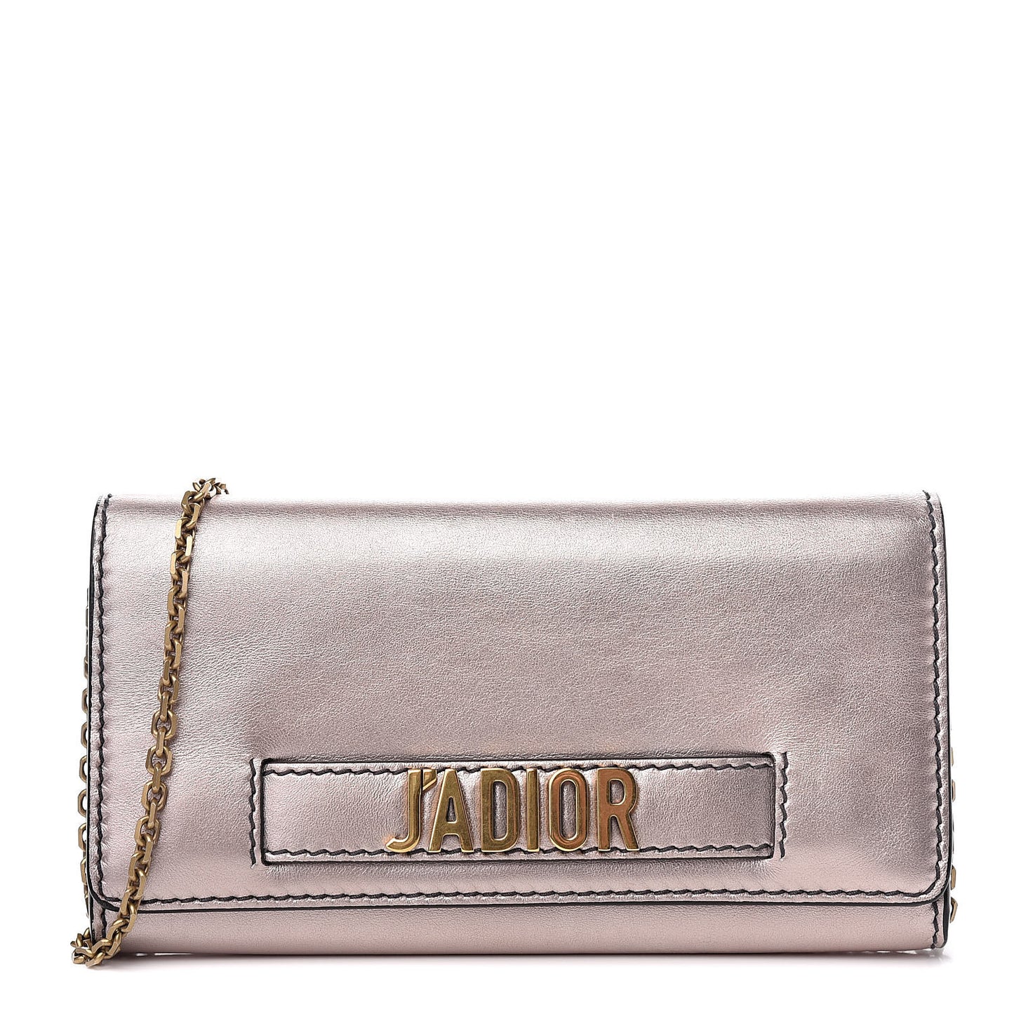 Metallic Calfskin J'adior Croisiere Chain Wallet Bronze