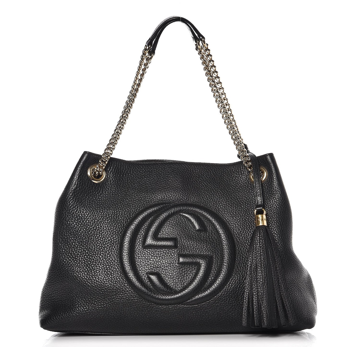 Pebbled Calfskin Medium Soho Chain Shoulder Bag Black