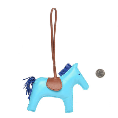 Hermes Milo Lambskin Grigri Rodeo Horse Bag Charm GM Bleu Azteque Bleu Electrique Fauve 2 of 4