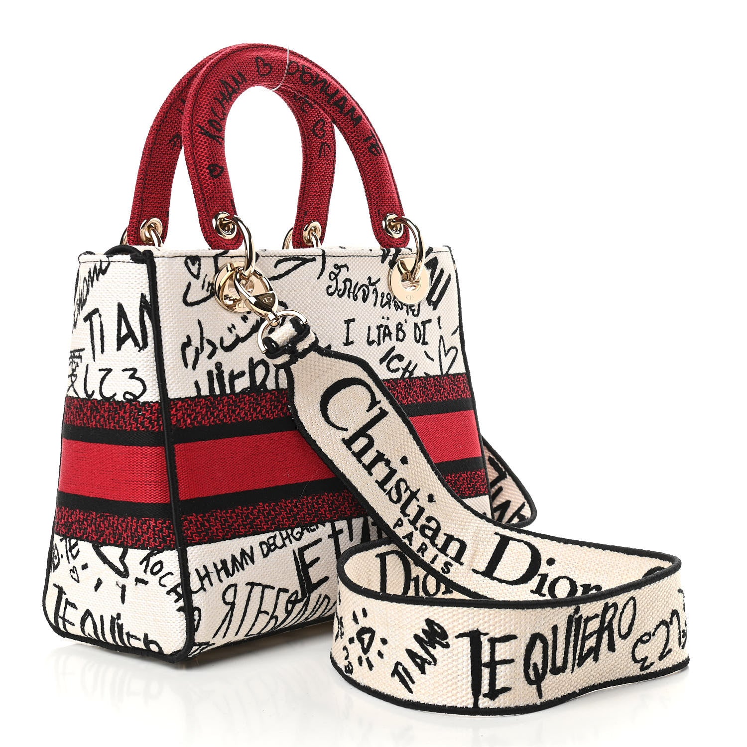 Christian Dior Canvas Medium DiorAmour Graffiti Lady D-Lite Latte 3 of 8