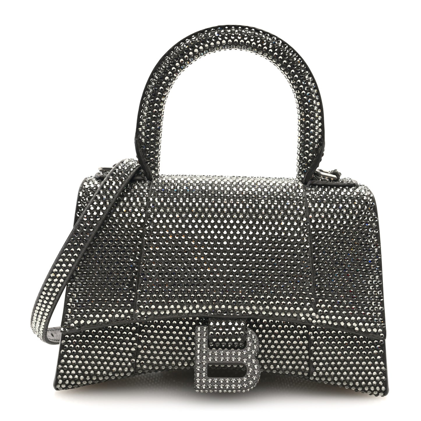Strass Suede Hourglass Top Handle Bag XS Smoke Grey Crystal