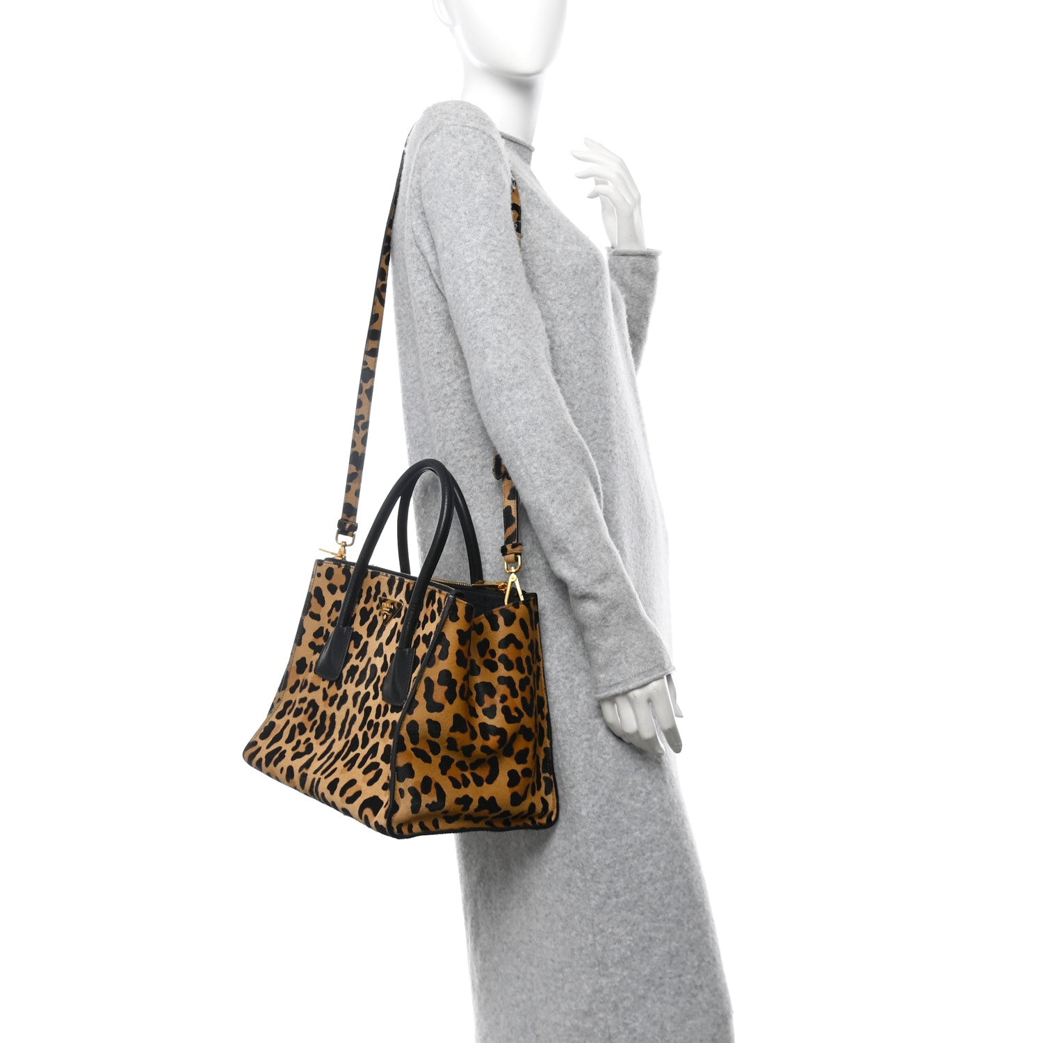 Prada Cavallino Leopard Print Twin Pocket Tote Miele Moro 2 of 11