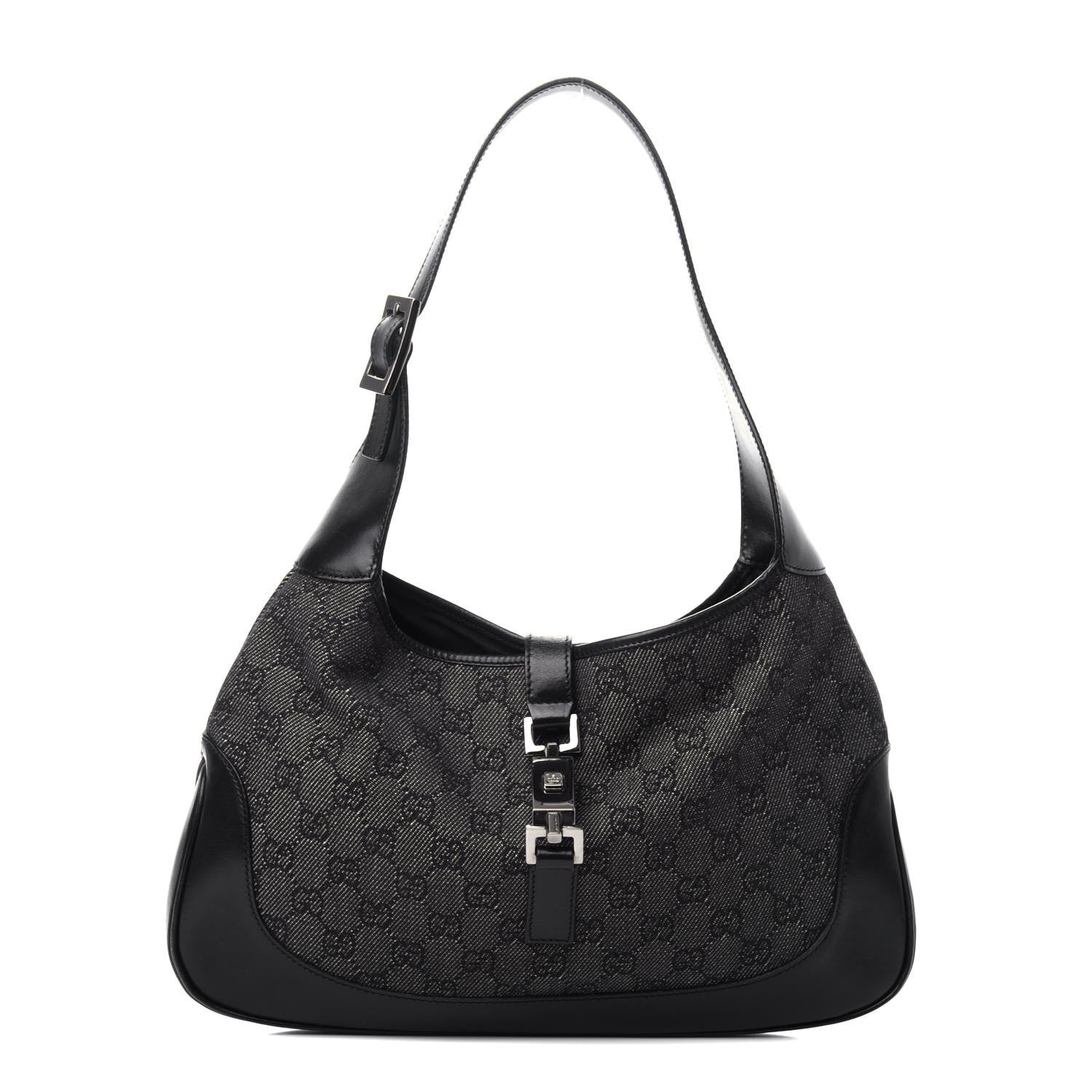 Gucci Denim Monogram Small Jackie O Hobo Black 1 of 10