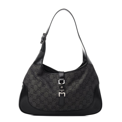 Gucci Denim Monogram Small Jackie O Hobo Black 1 of 10