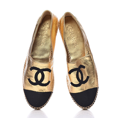 Chanel Laminated Lambskin Grosgrain CC Espadrilles 40 Gold Black 10 of 11