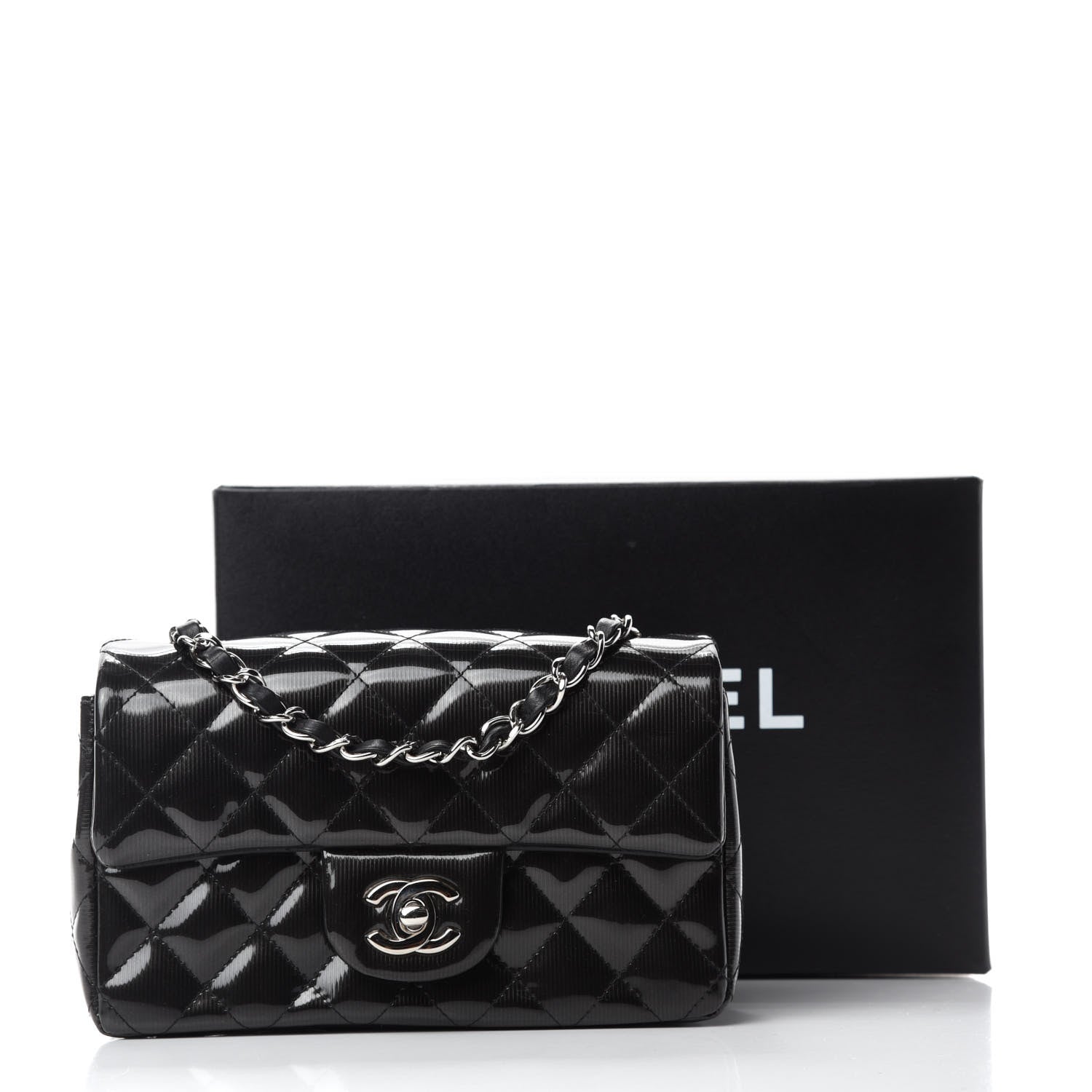 Chanel Striated Patent Quilted Mini Rectangular Flap Black 11 of 11