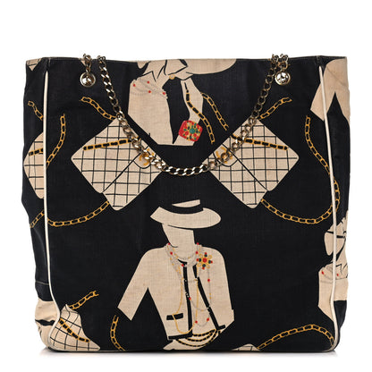 Chanel Canvas Print Tote Black Multi 1 of 13