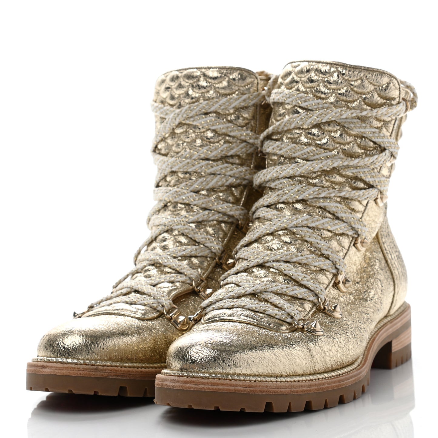 Crinkled Calfskin Mad Metallic Red Sole Boot 41 Gold