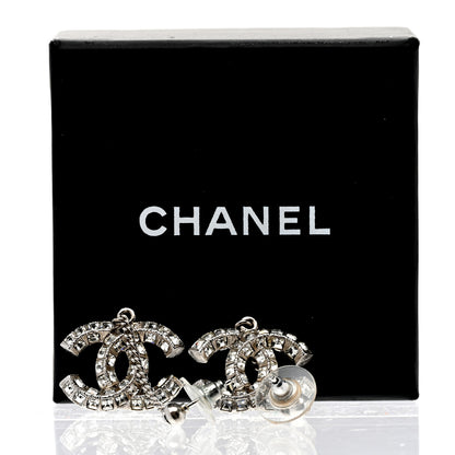 Chanel Baguette Crystal CC Drop Earrings Silver 5 of 5