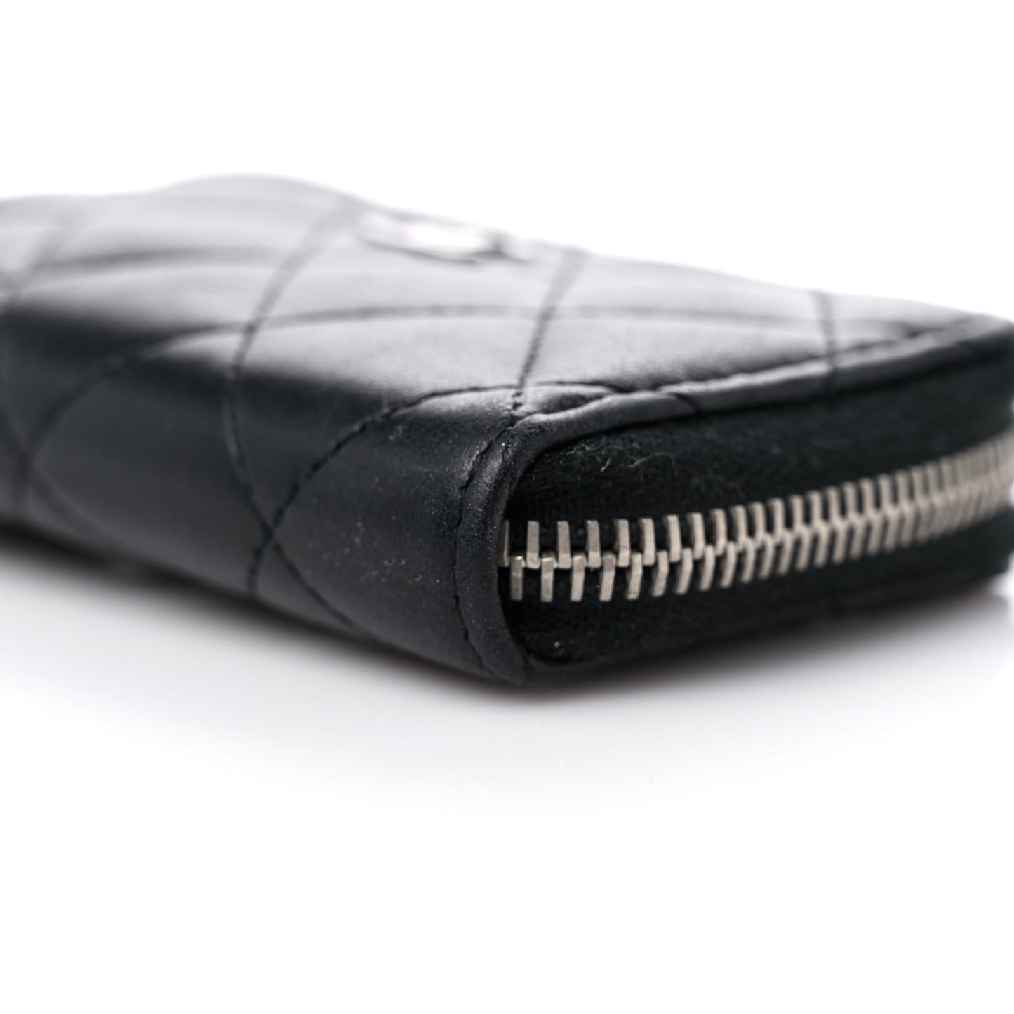 Lambskin Quilted Zip Coin Purse Black
