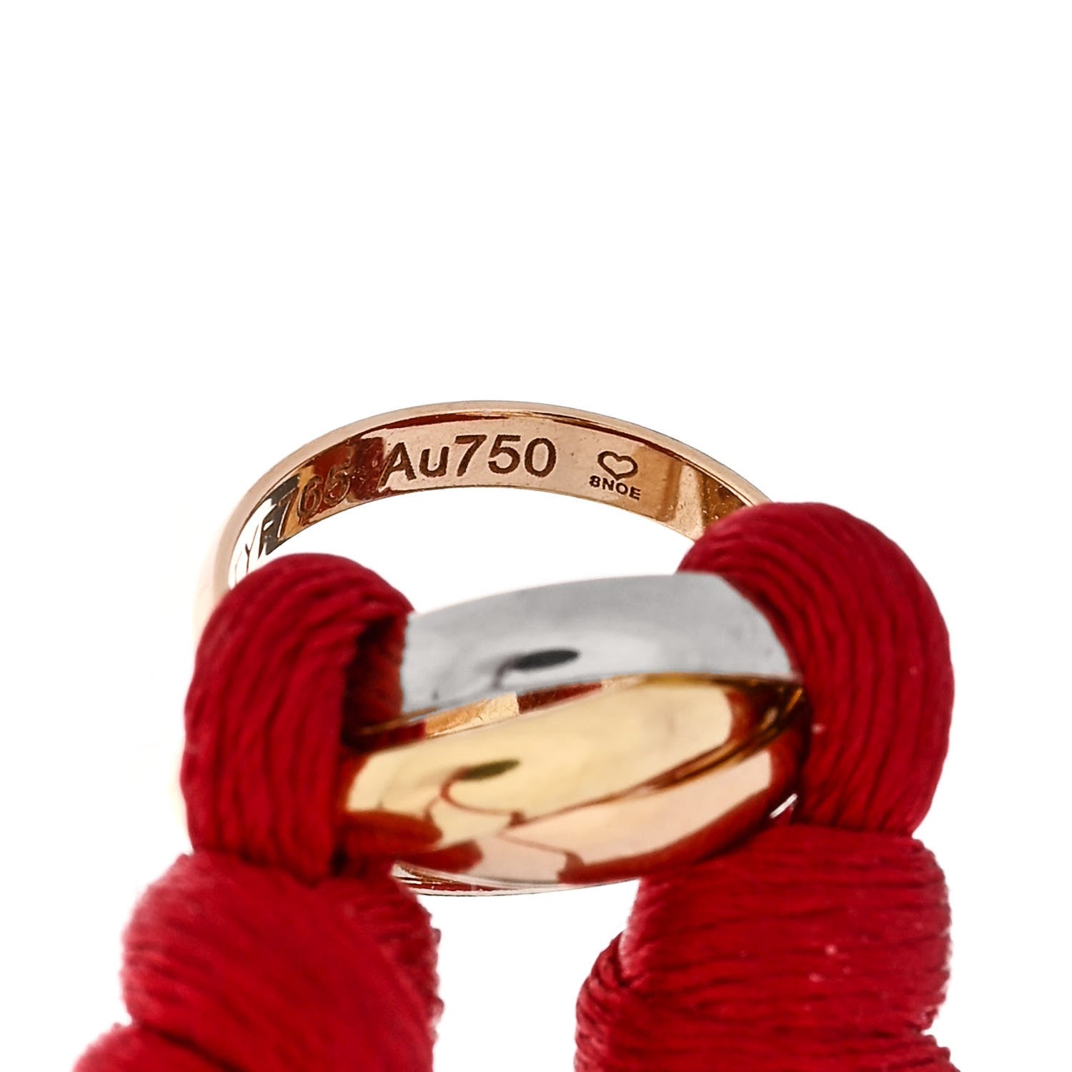 Cartier 18K Pink Yellow White Gold Trinity Cord Bracelet Red 5 of 6