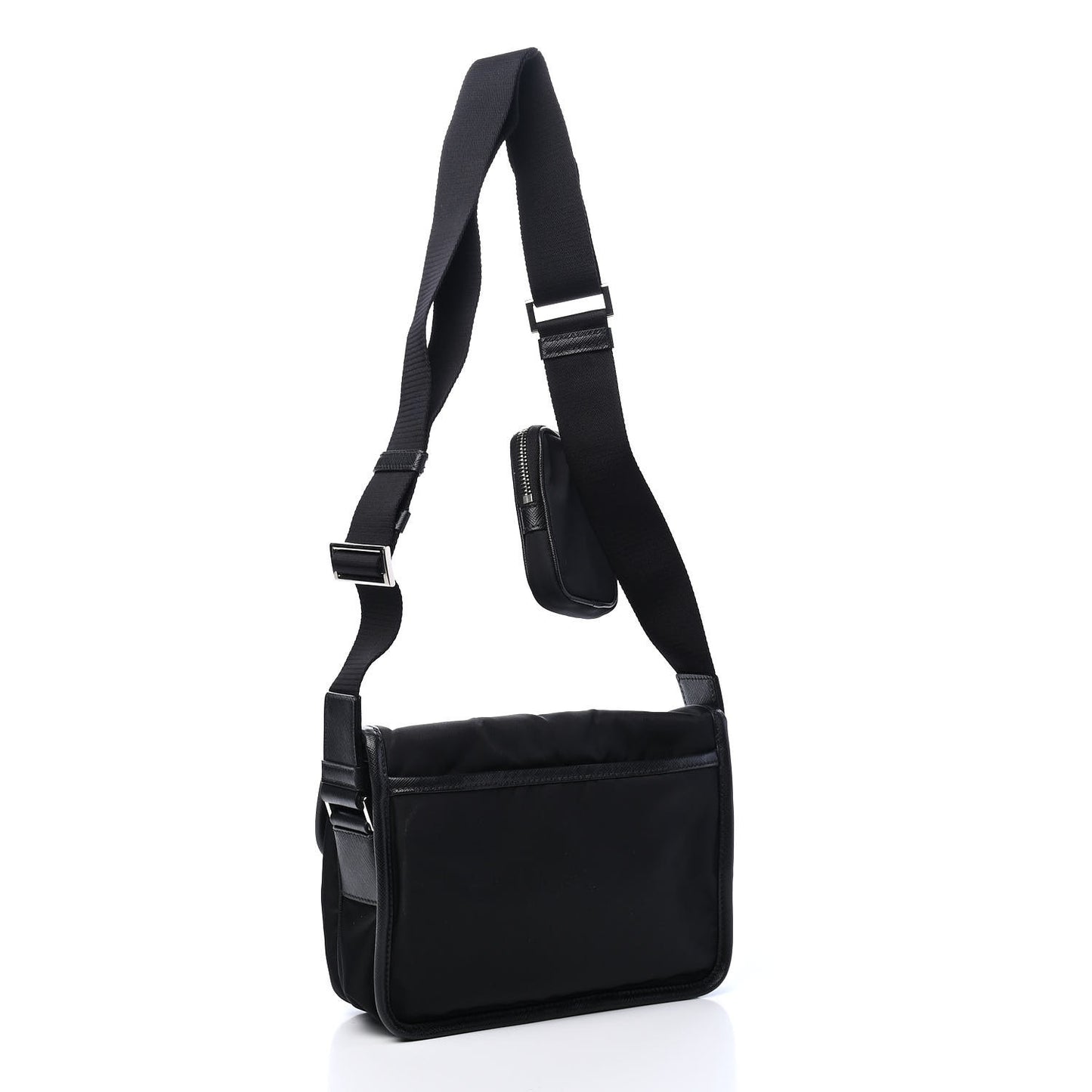 Tessuto Nylon Saffiano Pocket Double Snap Buckle Messenger Shoulder Bag Black