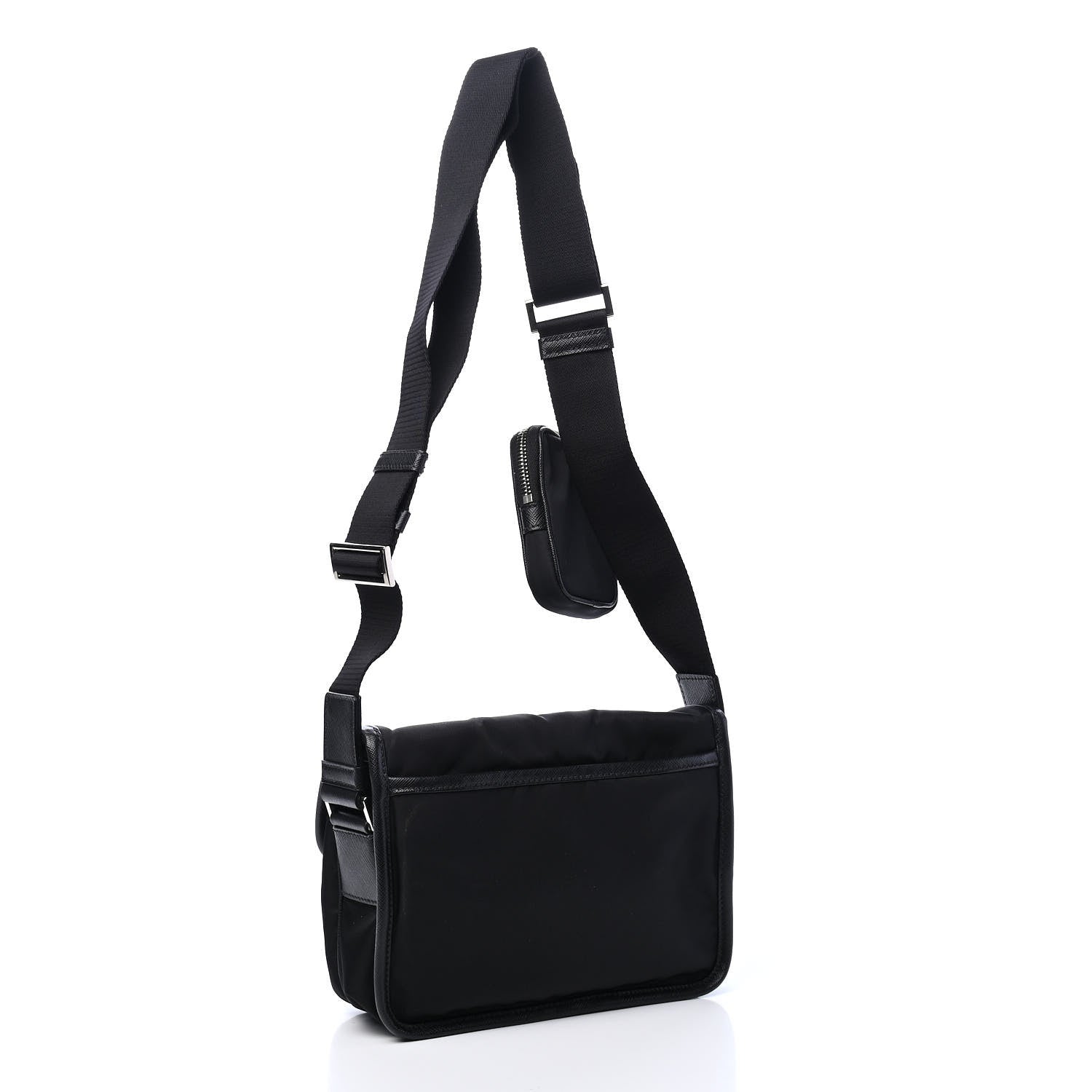 Prada Tessuto Nylon Saffiano Pocket Double Snap Buckle Messenger Shoulder Bag Black 2 of 7
