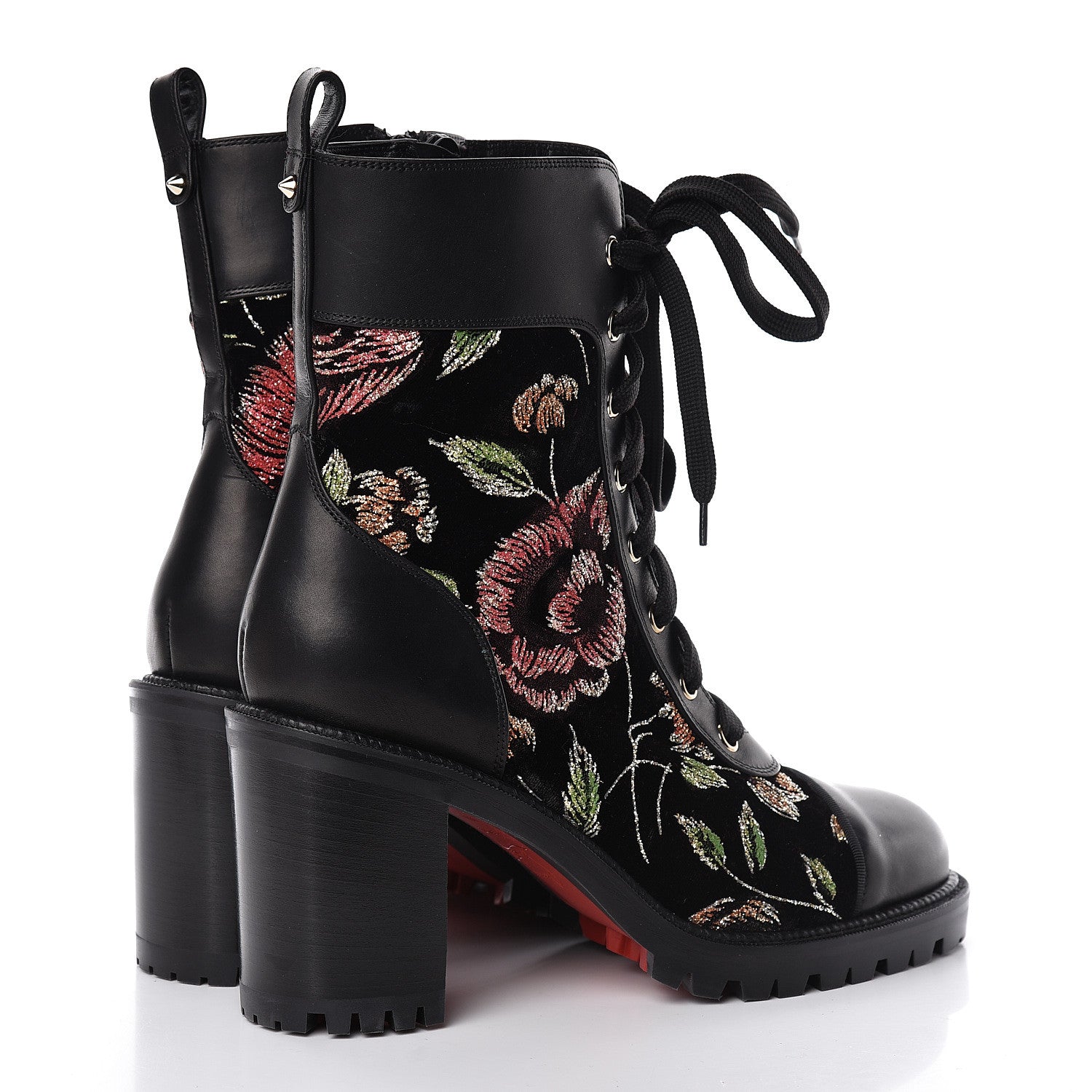 Christian Louboutin Velvet Floral Embroidered TS Croc 70 Boots 38.5 Black 4 of 8