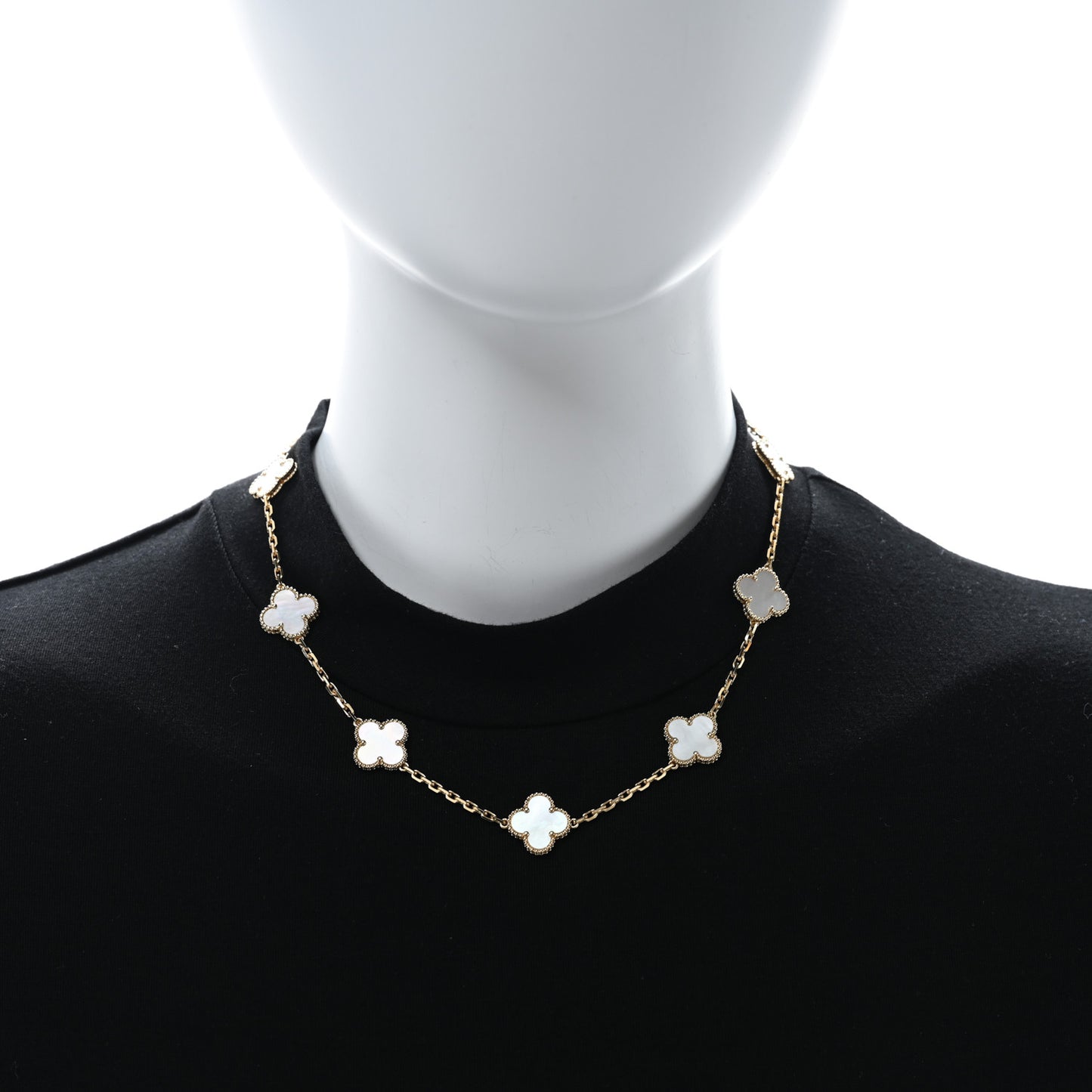 18K Yellow Gold Mother of Pearl 10 Motifs Vintage Alhambra Necklace