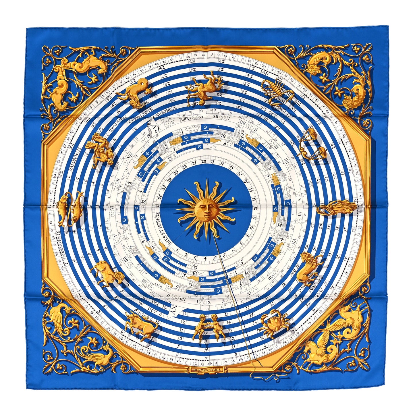 Silk Astrologie Scarf 90 Bleu Cobalt Vieil