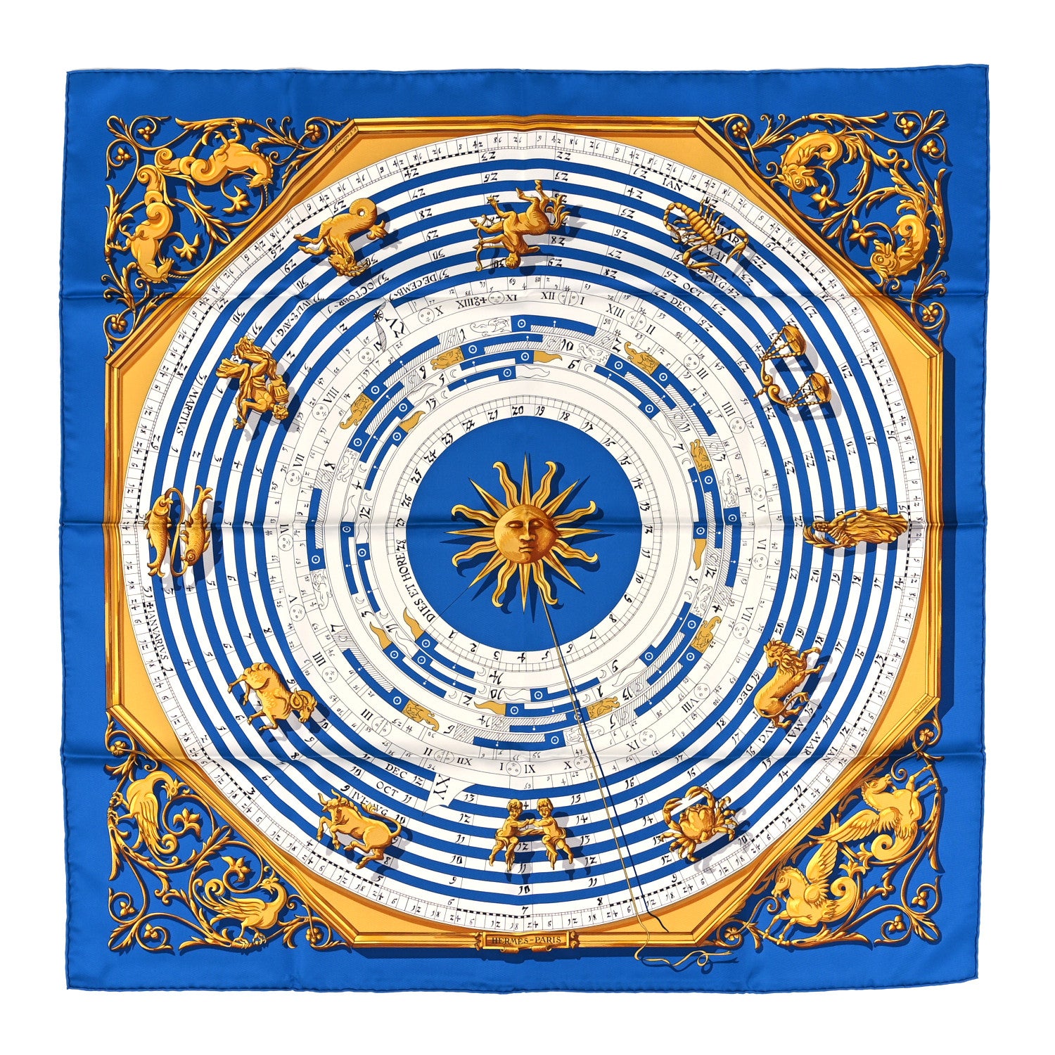 Hermes Silk Astrologie Scarf 90 Bleu Cobalt Vieil 1 of 3