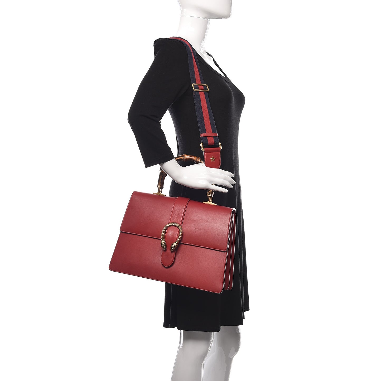 Moon Calfskin Web Large Dionysus Bamboo Top Handle Bag Hibiscus Red