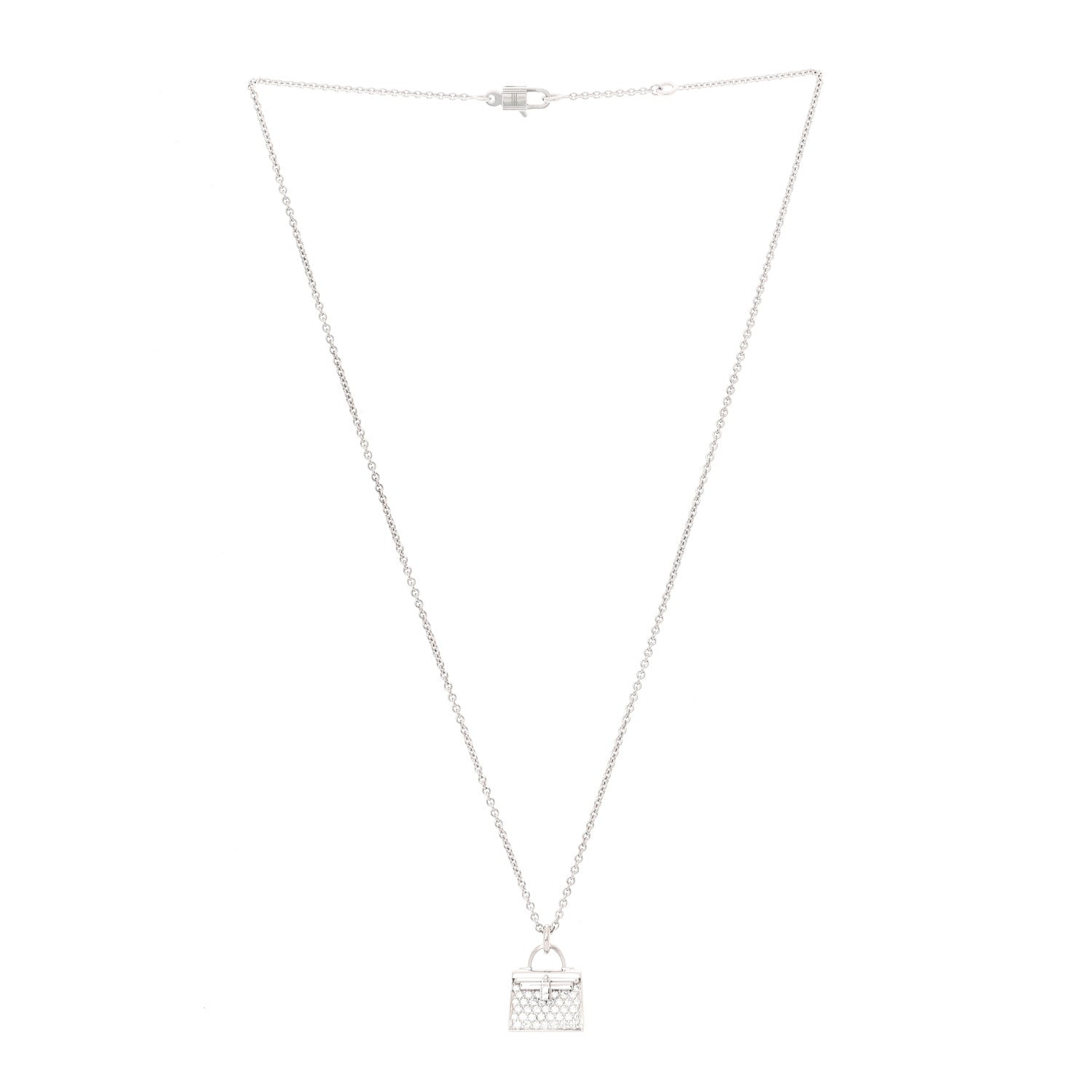 Hermes 18K White Gold Diamond Kelly Amulette Pendant Necklace 3 of 6