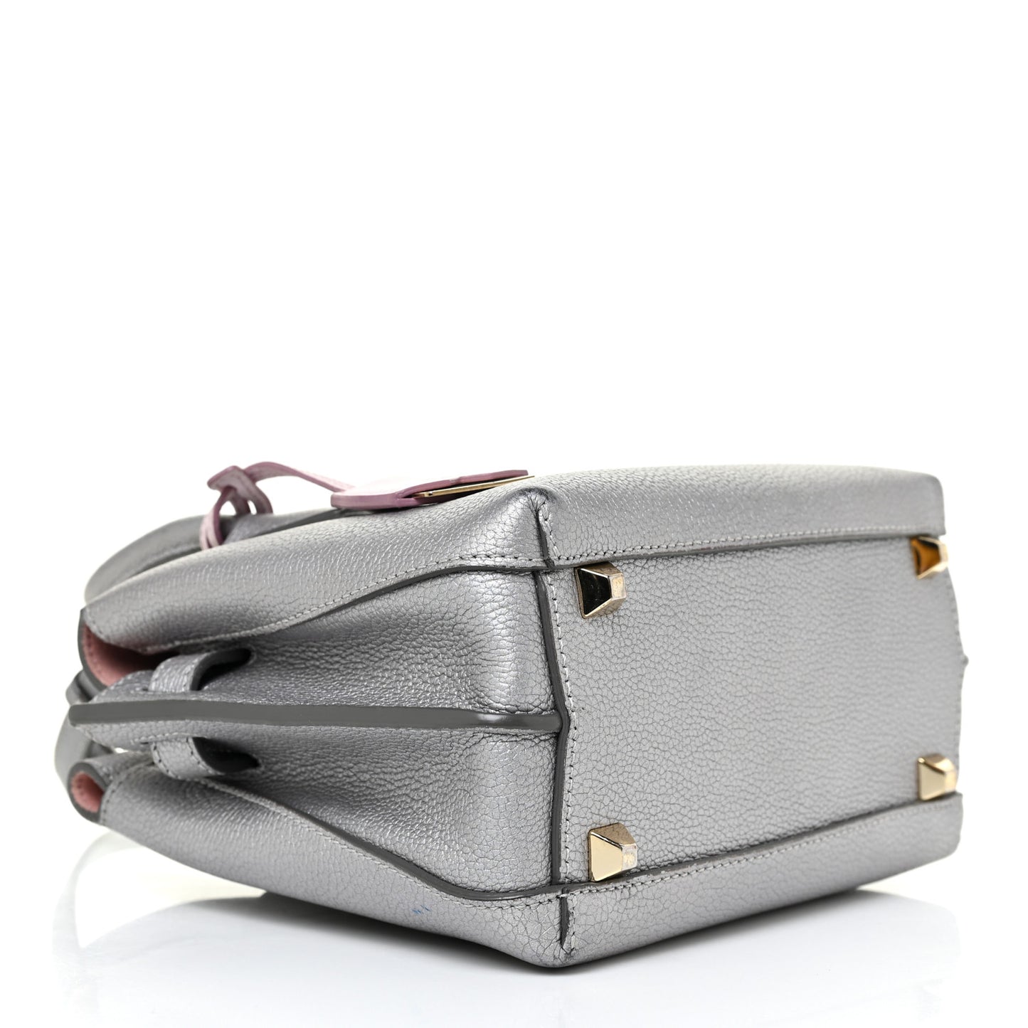 Metallic Grained Calfskin Mini Milla Tote Spike Silver