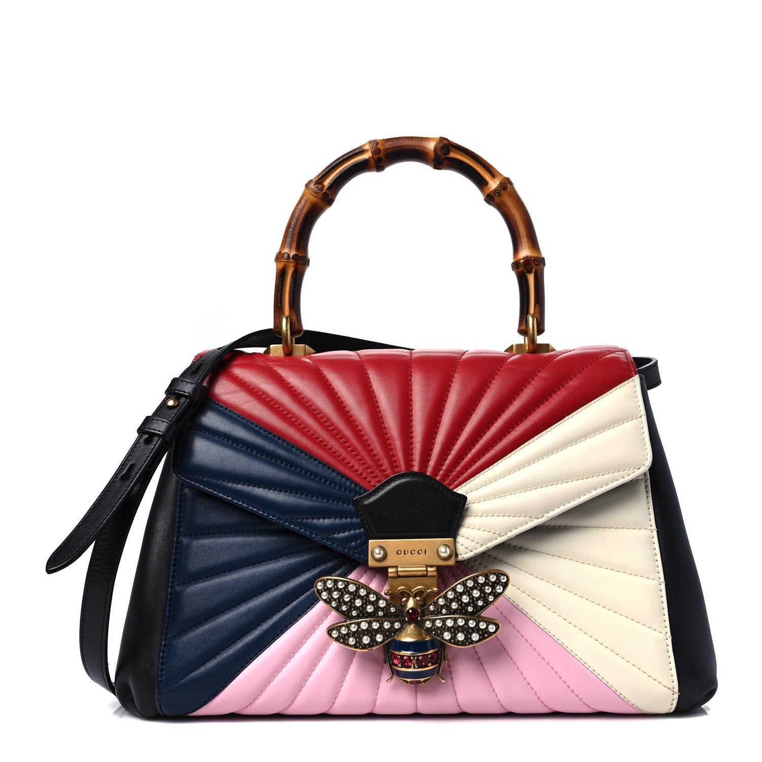 Gucci Calfskin Bamboo Trapuntata Queen Margaret Top Handle Bag Blue Agata Hibiscus Red Mystic White Sugar Pink 1 of 11