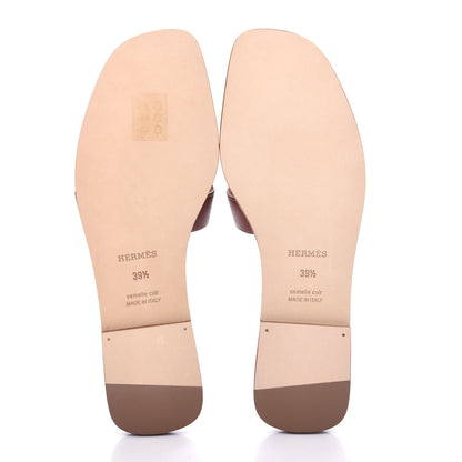 Hermes Box Calfskin Oran Sandals 39.5 Gold 6 of 11