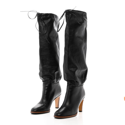 Gucci Deauville Calfskin Cinched Knee High Boots 38 Black 3 of 9