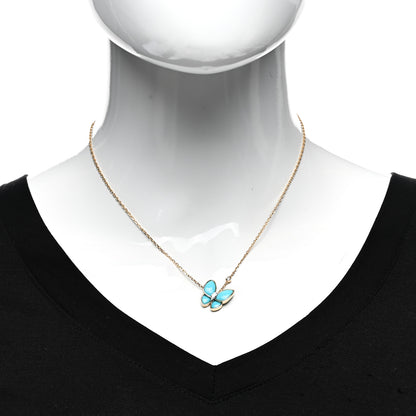 Van Cleef & Arpels 18K Yellow Gold Diamond Turquoise Two Butterfly Pendant Necklace 2 of 6