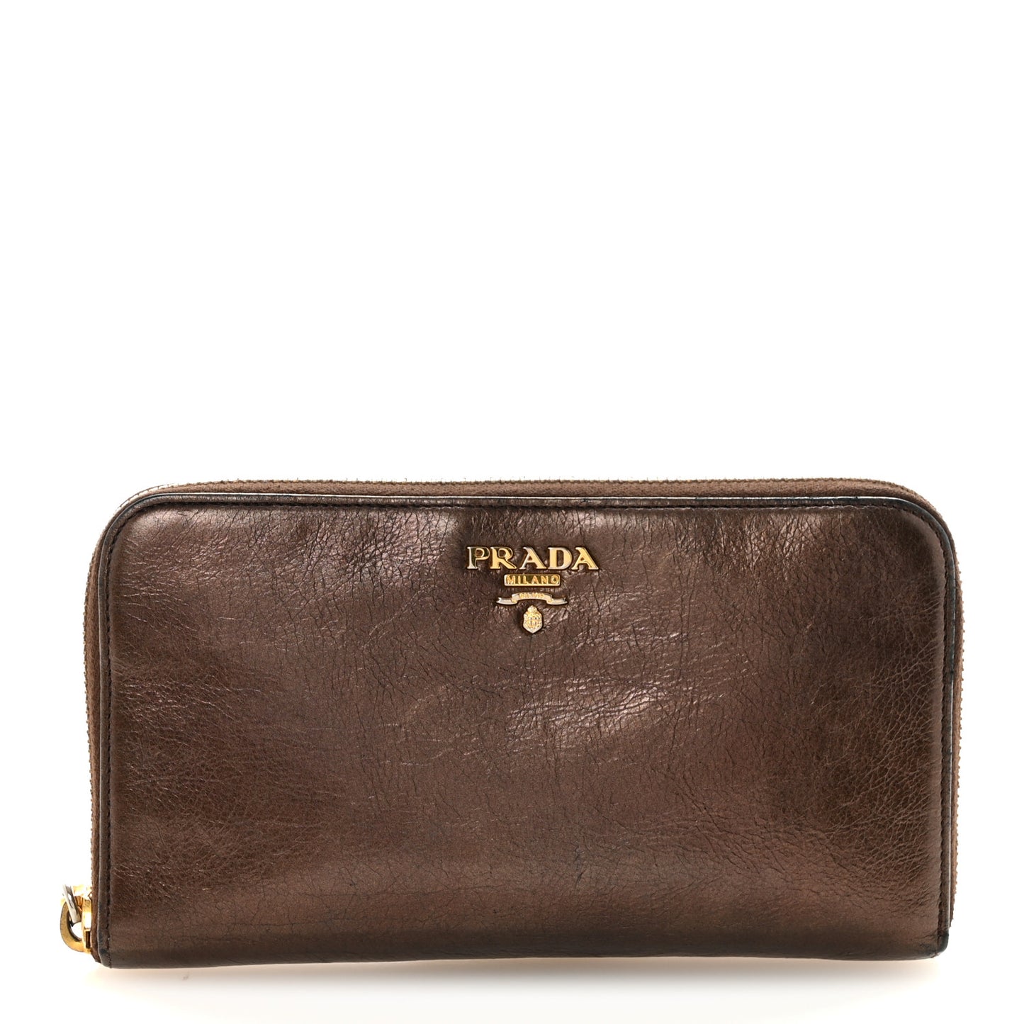 Vitello Shine Zip Around Wallet Brown