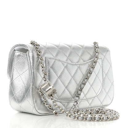 Chanel Metallic Caviar Quilted Mini Rectangular CC Slide Flap Silver 2 of 10