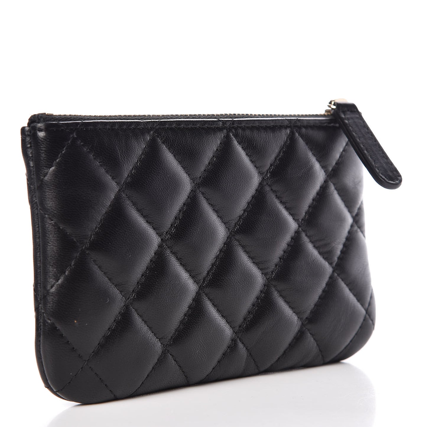Lambskin Quilted Small Camellia Cosmetic Pouch Black White