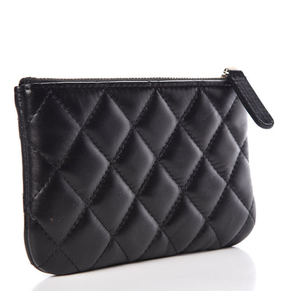 Chanel Lambskin Quilted Small Camellia Cosmetic Pouch Black White 3 of 7