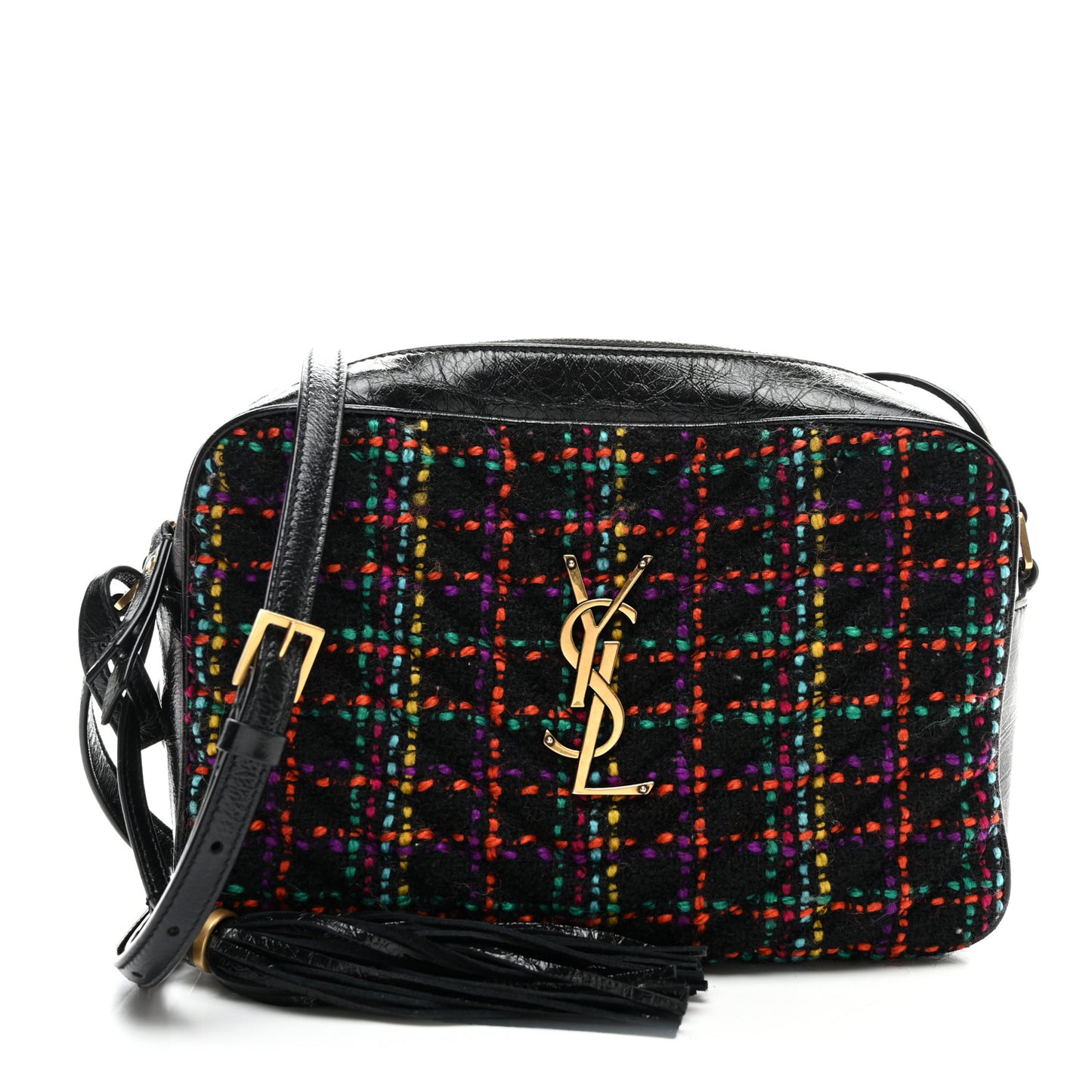Tweed Calfskin Monogram Lou Camera Bag Black