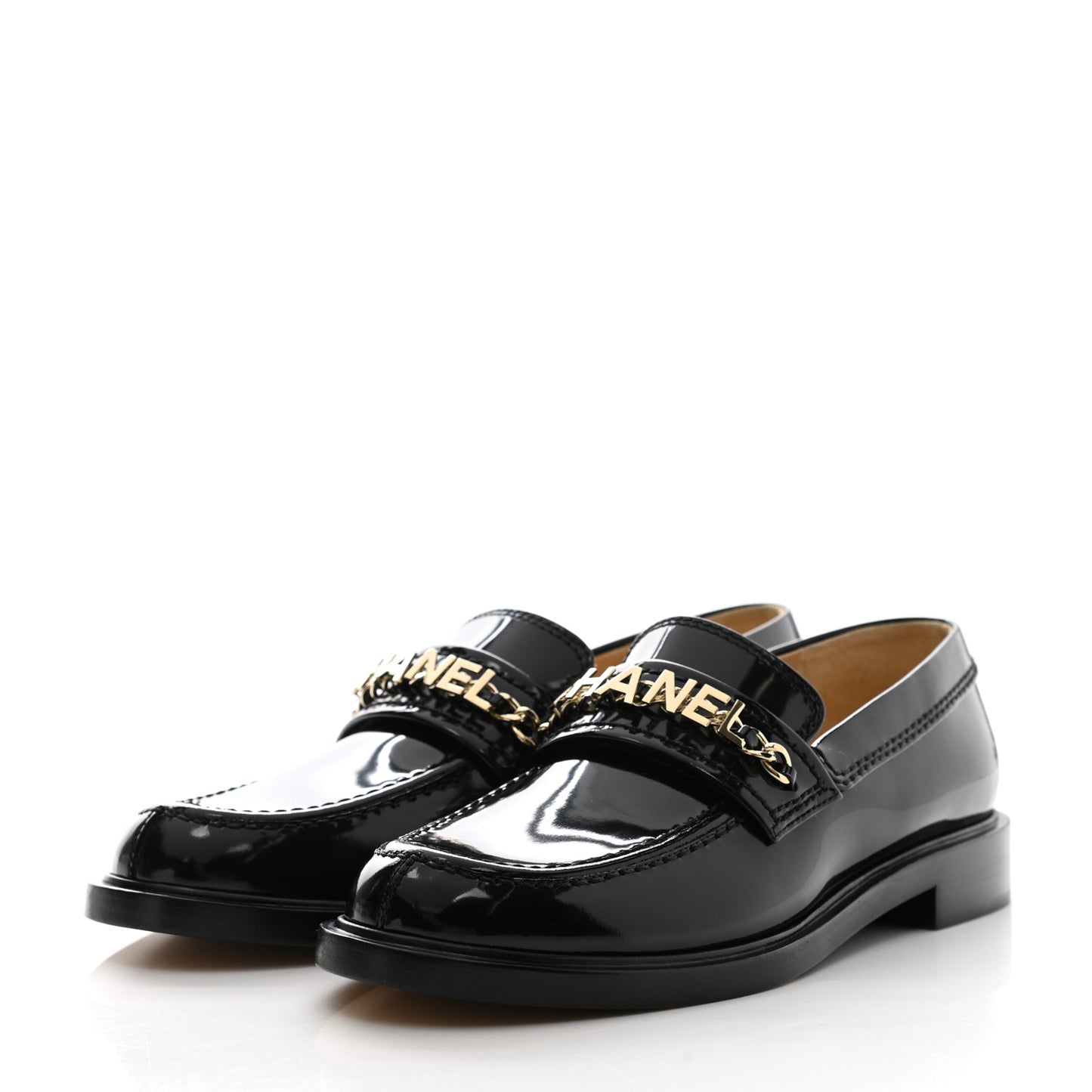 Shiny Calfskin Logo Loafers 38 Black