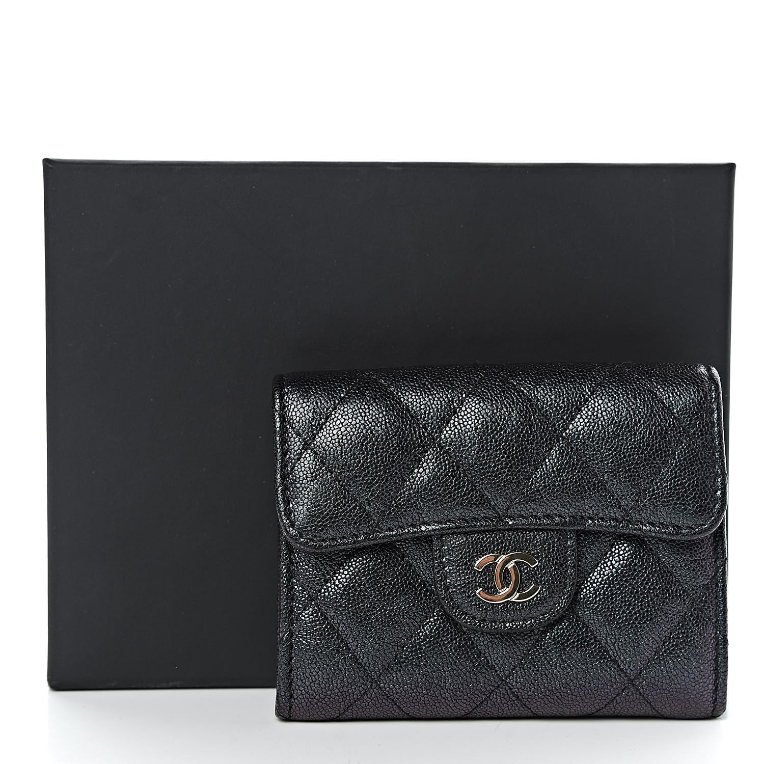 Chanel Iridescent Caviar Quilted Flap Card Holder Wallet Black 8 of 8