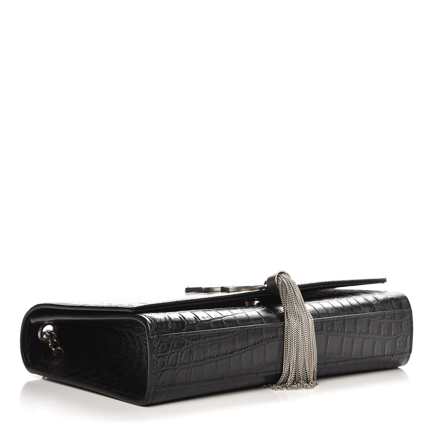 Saint Laurent Calfskin Crocodile Embossed Medium Classic Monogram Kate Tassel Satchel Black 4 of 7