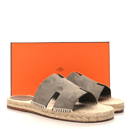 Hermes Suede Goatskin Mens Antigua Espadrille Sandals 44 Beige Sable 10 of 10