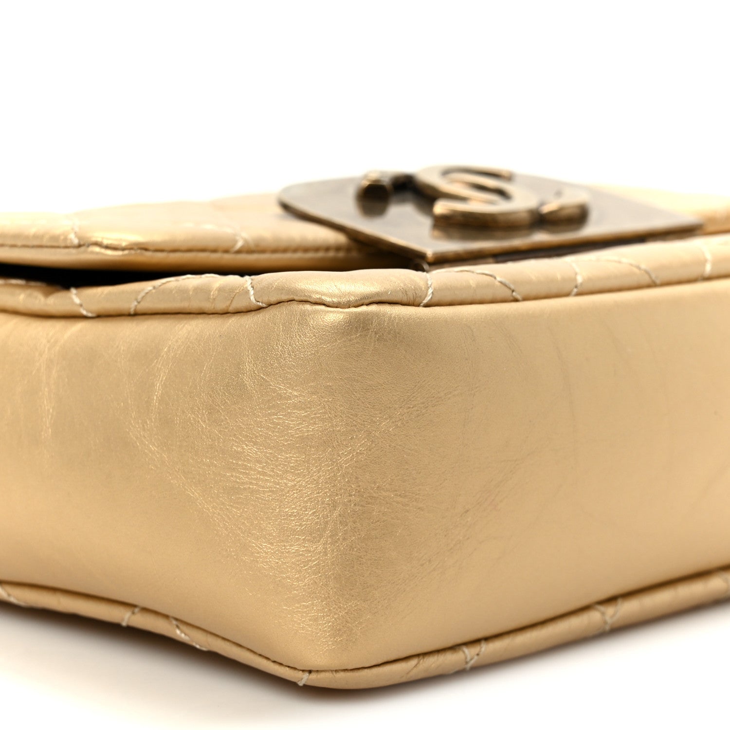 Chanel Metallic Aged Calfskin Quilted CC Square Flap Light Gold 9 of 11