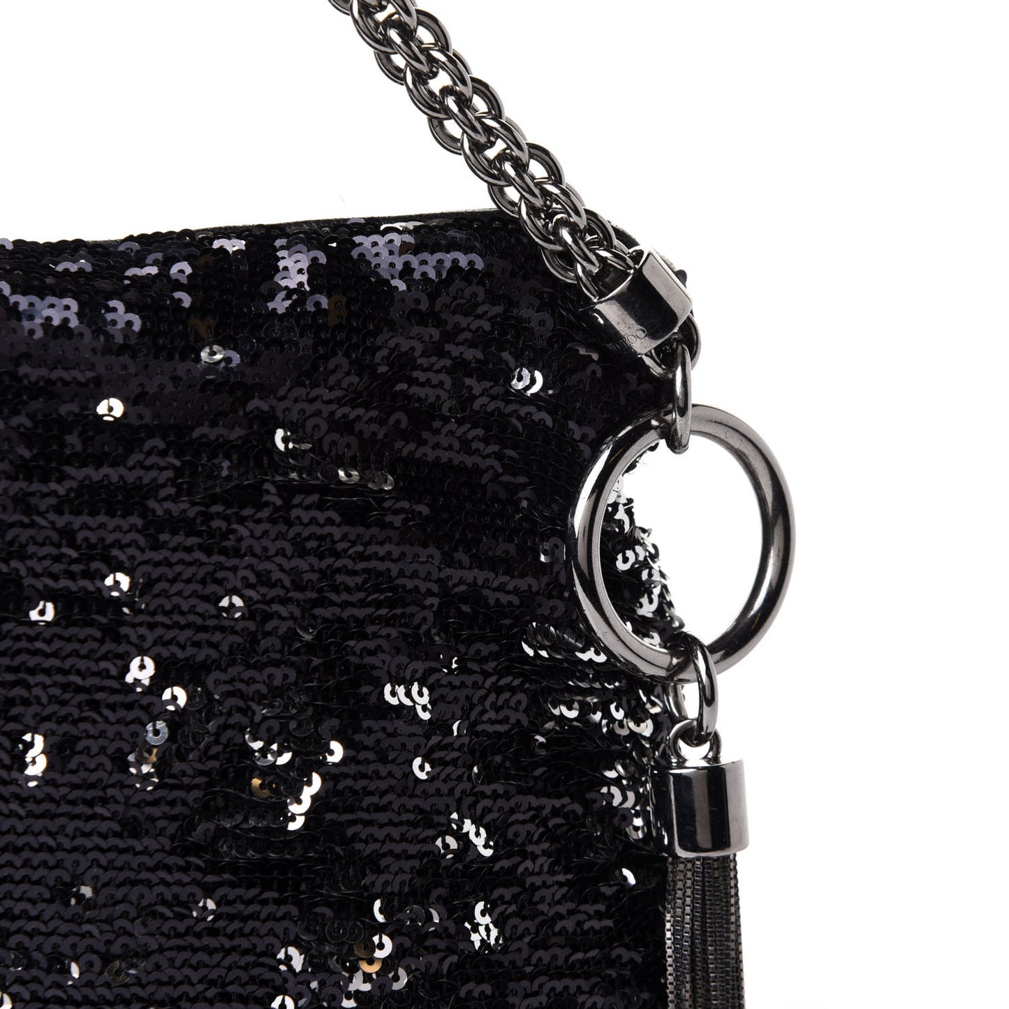 Sequin Callie Tasseled Clutch Black Silver