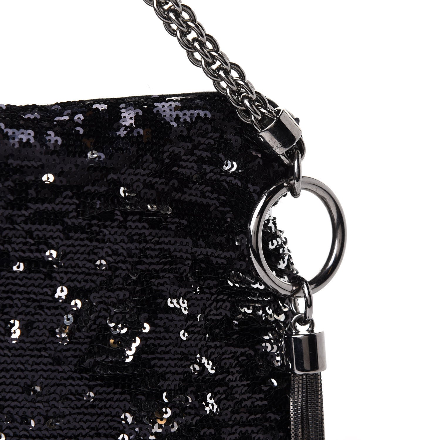 Jimmy Choo Sequin Callie Tasseled Clutch Black Silver 6 of 9