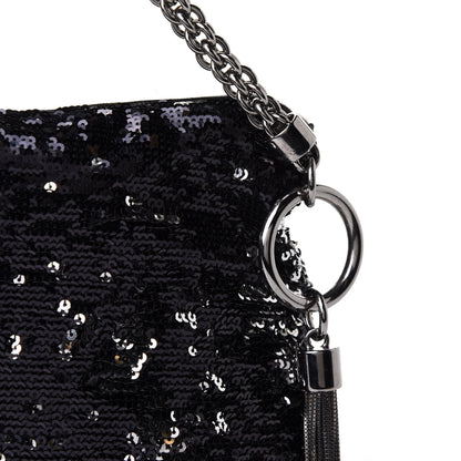 Jimmy Choo Sequin Callie Tasseled Clutch Black Silver 6 of 9