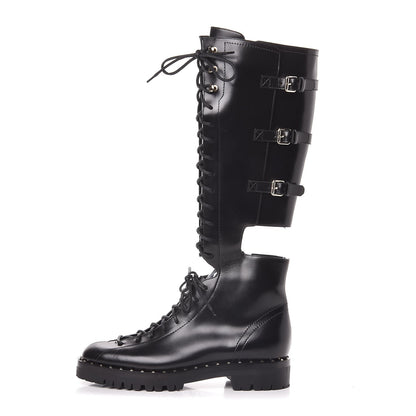 Valentino Garavani Calfskin Soul Rockstud Split Knee High Boots Black 40 Black 1 of 6