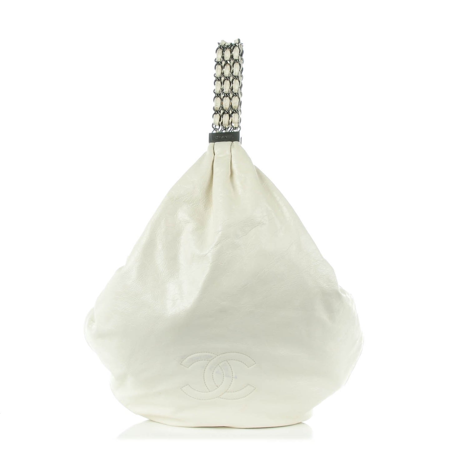 Lambskin Large Rock and Chain Hobo White