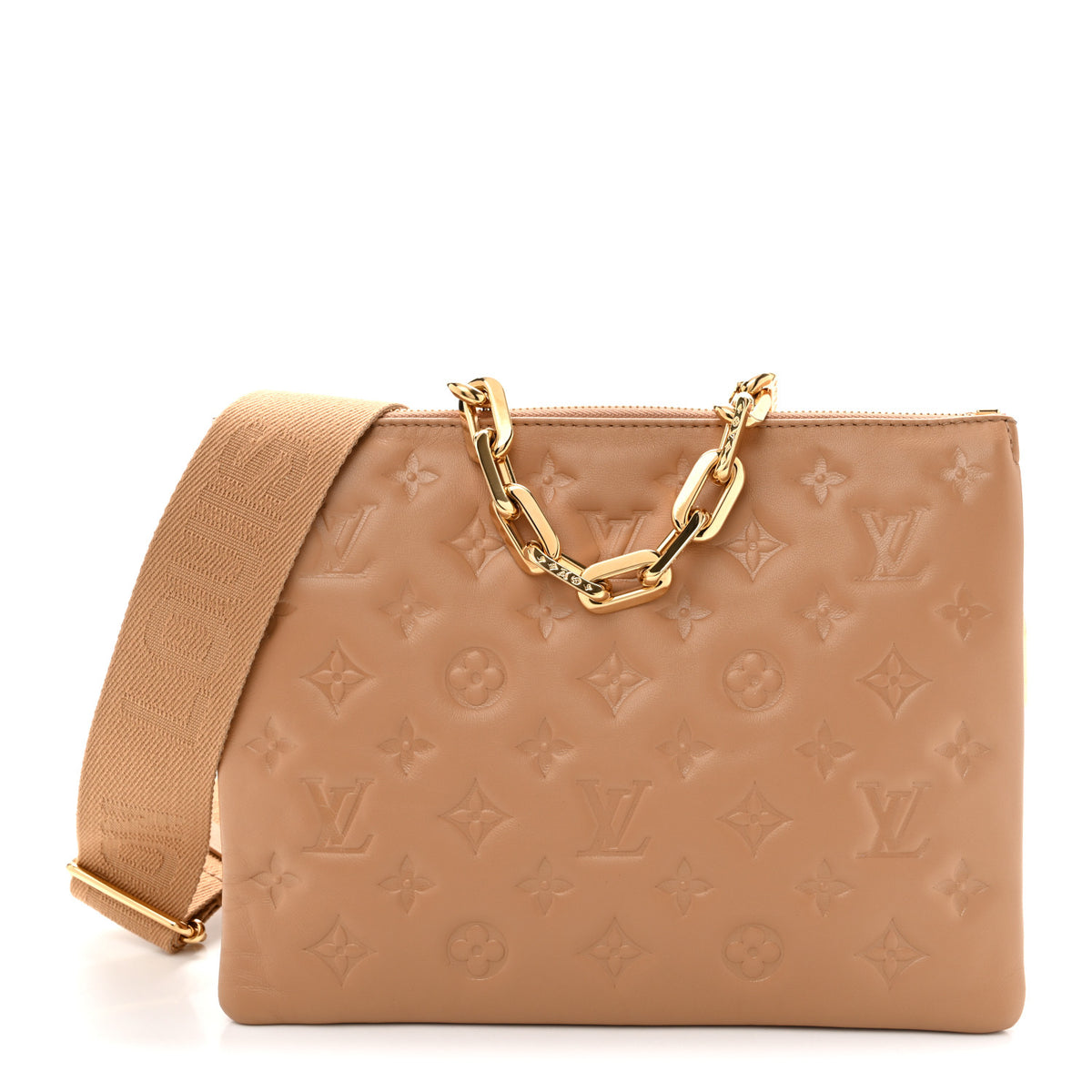 Louis Vuitton Lambskin Embossed Monogram Coussin PM Camel 1 of 12