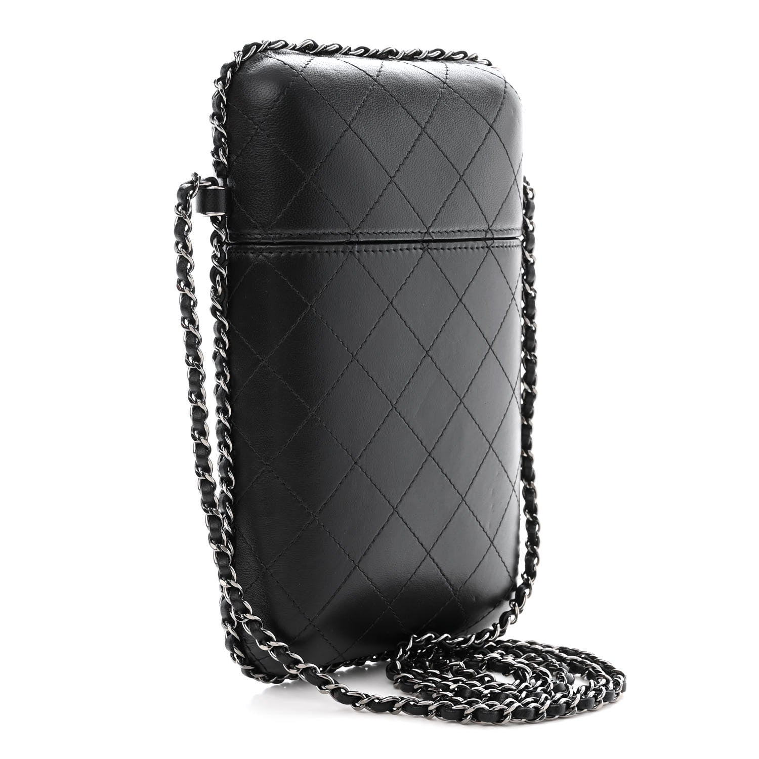 Chanel Lambskin Quilted Chain Around Phone Holder Black 3 of 11