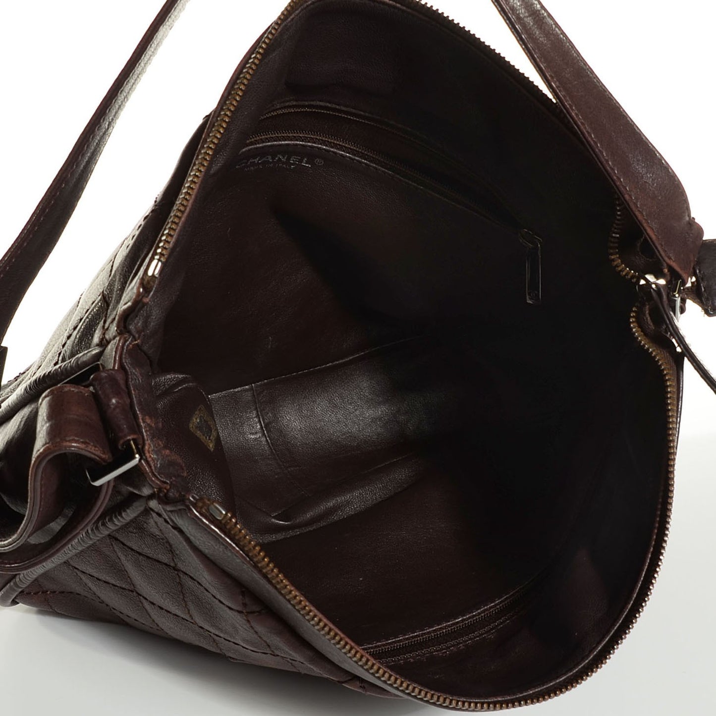 Calfskin Quilted CC Shoulder Bag Brown