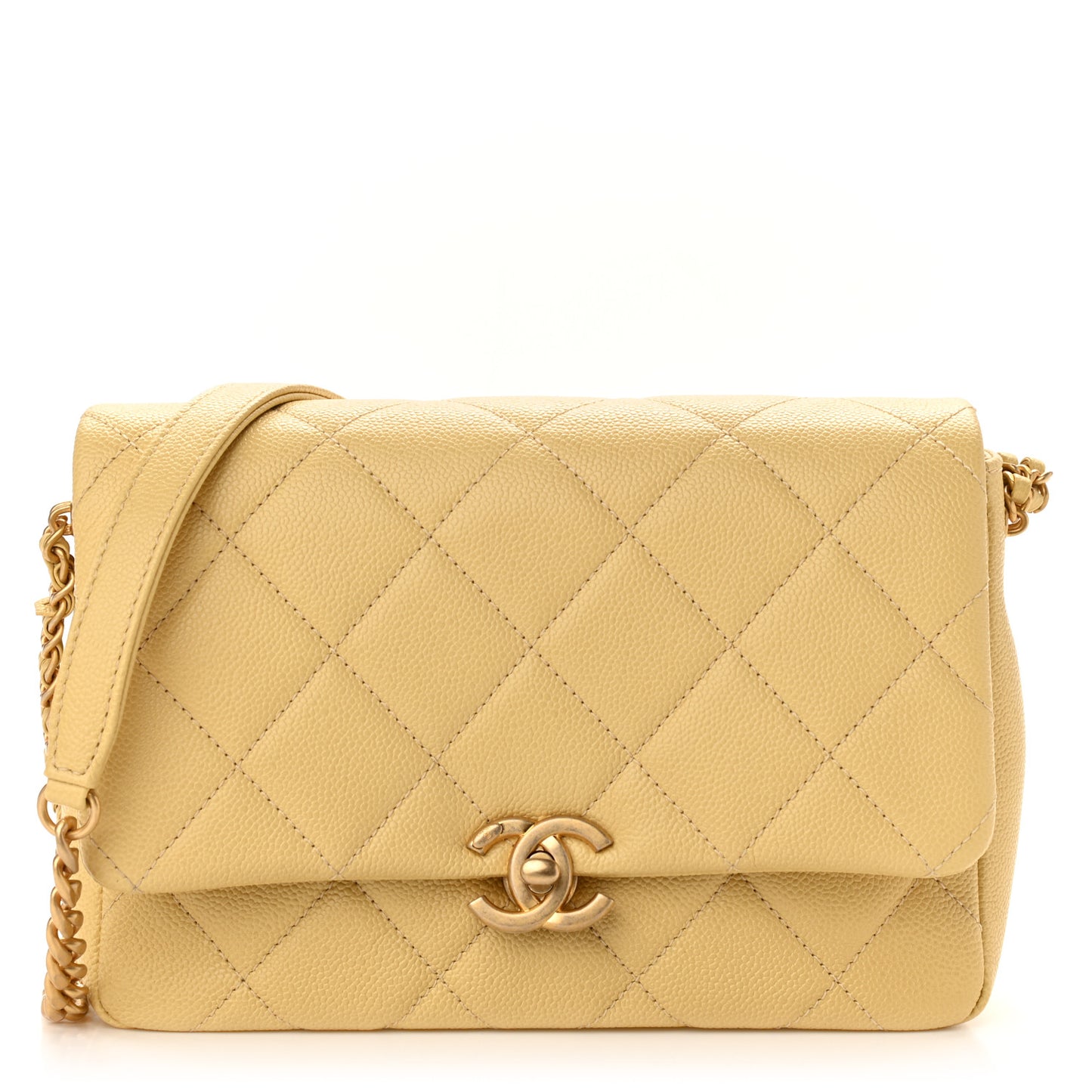 Shiny Caviar Quilted Small Chain Melody Flap Yellow