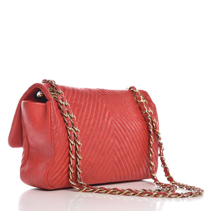 Chanel Calfskin Surpique Chevron Medium Flap Red 6 of 19